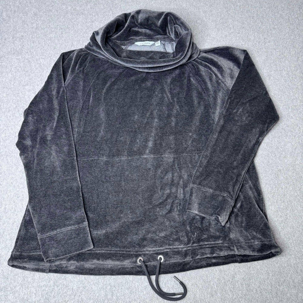 Athleta Velour Cowlneck Sweatshirt Gray Cotton Nylon Pullover Style Size Medium